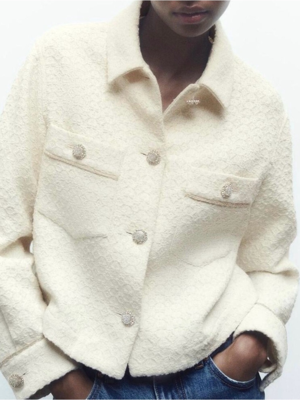 Zara Tweed Rhinetone Button Jacket